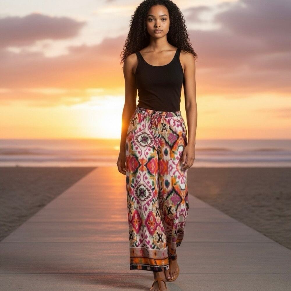 Wide Leg Printed Palazzo Pants - Multicolor